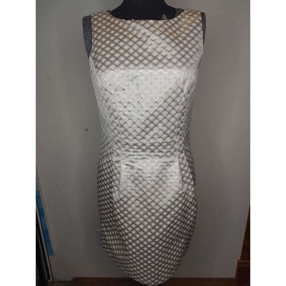 Dalia Sz 8 Holiday Dress Silver White Sleeveless Knee‎ Length Pockets - Picture 2 of 15
